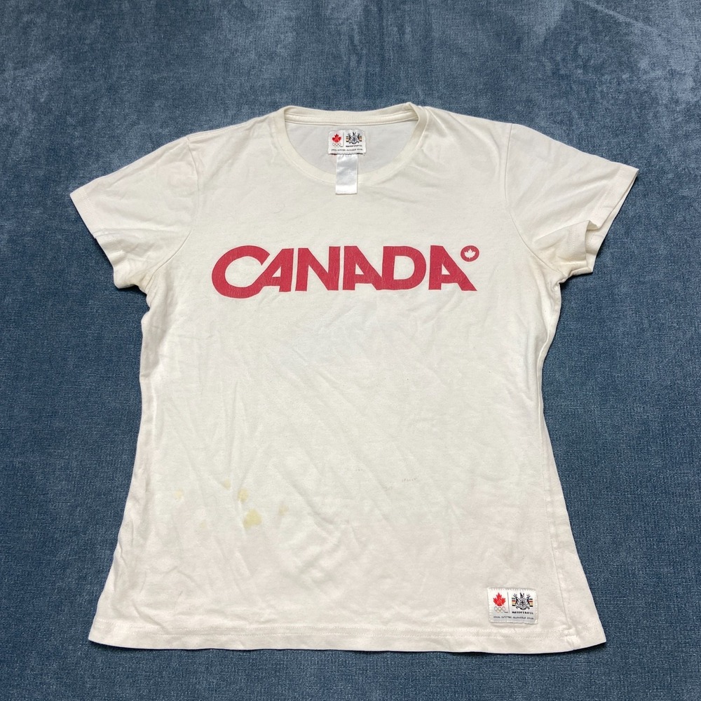 Hudson's Bay Team Canada Olympics T Shirt Womens White Graphic Logo Pullover